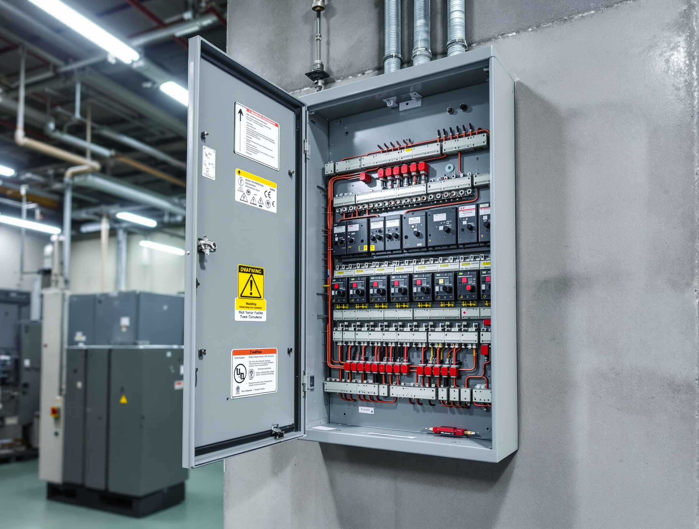 Industrial electrical panel with overcurrent protection systems and safety disconnection switches#1.2