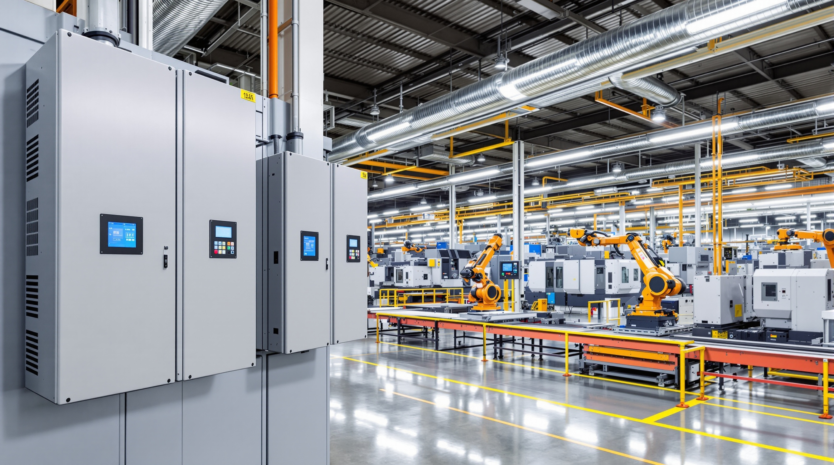 Industrial manufacturing facility with motor drives controlling various equipment and machinery#1.9