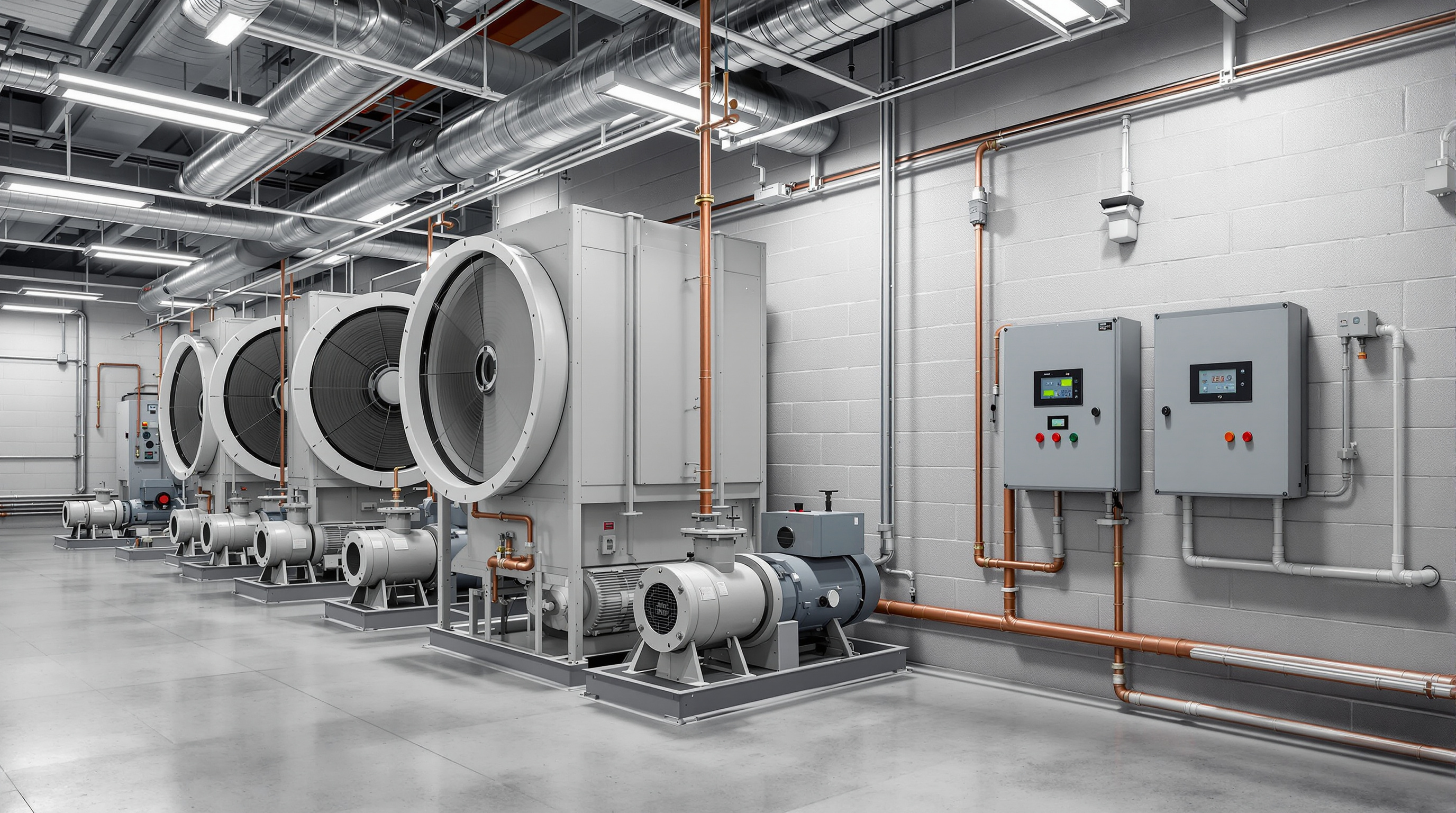HVAC system with fans and pumps controlled by variable frequency drives for building automation#1.9